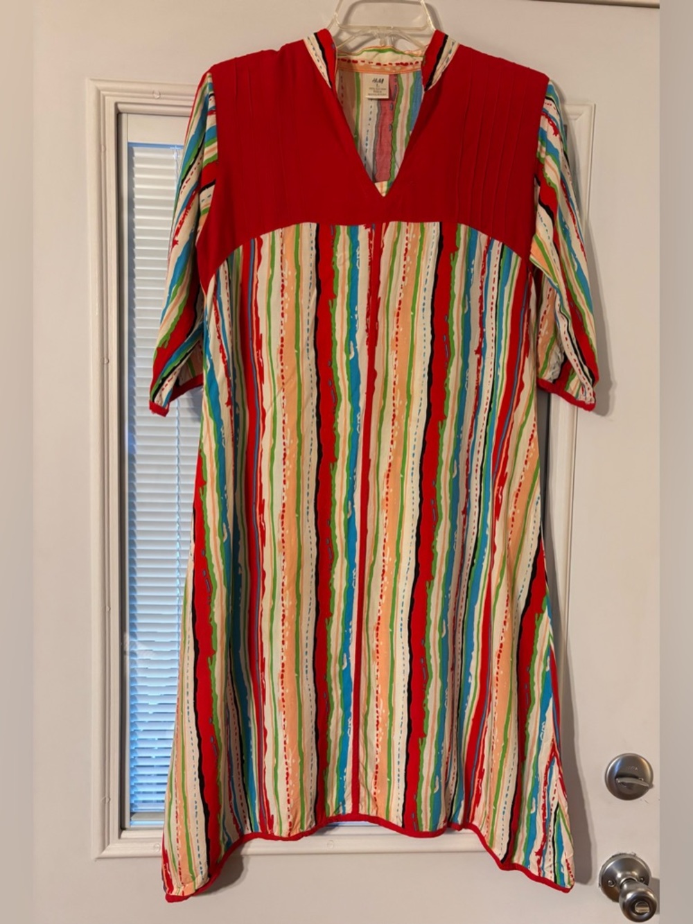 H&M Red Multicolor Striped Cotton Dress